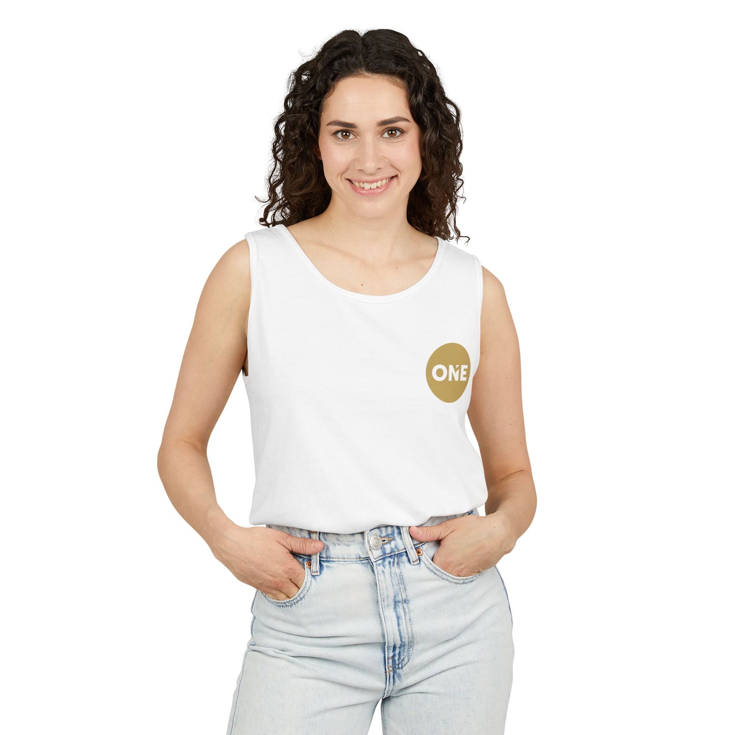 Unisex Garment-Dyed Tank Top - ONE Graphic Tee, Summer Casual Wear, Festival Top, Gift for Him/Her, Beach Ready Apparel